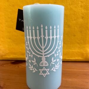 Decorative Blue and White Candle with Menorah Design. By Tahari. New